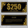 Gift voucher template 250 USD. The inscription created from a floral ornament.