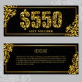 Gift voucher template 550 USD. The inscription created from a floral ornament.