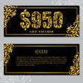 Gift voucher template 950 USD. The inscription created from a floral ornament. Royalty Free Stock Photo