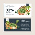 Gift voucher vegetable watercolor paint collection. Fresh food organic healthy design illustration