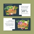 Gift voucher vegetable watercolor paint collection. Fresh food organic healthy design illustration