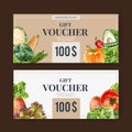 Gift voucher vegetable watercolor paint collection. Fresh food organic healthy design illustration