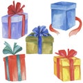 4045 gift, Watercolor illustration, gift boxes, isolate on a white background