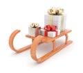 Gift on wooden sled. Christmas concept. 3D Royalty Free Stock Photo