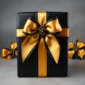 Gift wrap. Black and yellow box with a bow on a plain background Royalty Free Stock Photo