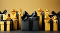 Gift wrap. Black and yellow box with a bow on a plain background Royalty Free Stock Photo