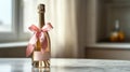 A Gift Wrapped Bottle Of Sparkling Rose Wine Royalty Free Stock Photo