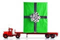 Gift wrapped present being delivered by truck Royalty Free Stock Photo