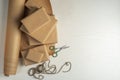 gift wrapping in craft paboxper. Materials for packaging goods. Royalty Free Stock Photo