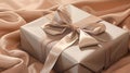 gift wrapping using a square cloth. a gift elegantly wrapped in a solid color cloth, tied with a simple knot or bow.