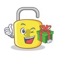 With gift yellow lock character mascot