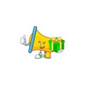 With gift yellow loudspeaker mascot on white background