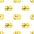 A gift in a yellow package with stars on a white background. Vector seamless pattern Royalty Free Stock Photo