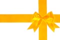 Gift yellow ribbon and bow isolated on white Royalty Free Stock Photo