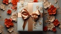 a giftbox background decorated with floral shape elements. Generative ai