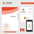 Giftbox Business Logo, File Cover Visiting Card and Mobile App Design. Vector Illustration