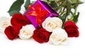 Giftbox and roses isolated Royalty Free Stock Photo