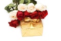 Giftbox and roses isolated Royalty Free Stock Photo