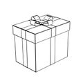 Giftbox. Vector line art. Realistic gift box, with a bow, isolated on a transparent background. Cube-shaped box, tied Royalty Free Stock Photo