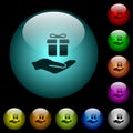 Gifting icons in color illuminated glass buttons