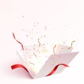 Open gift box with confetti