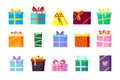 Gifts boxes. colored xmas valentine and other celebrations presents surprise birthday shopping box with ribbons and bows Royalty Free Stock Photo