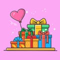 Gifts boxes and love balloon colors vector Royalty Free Stock Photo