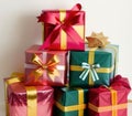 Gifts in bright packaging on a light background.