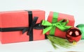 Gifts with Christmas decoration on white background Royalty Free Stock Photo