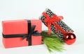 Gifts with Christmas decoration on white background Royalty Free Stock Photo