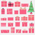 Gifts. Christmas tree. Vector illustration. Set of different gift boxes. Christmas tree. Vector illustration. Merry Christmas. Royalty Free Stock Photo