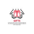 Gifts icon. Hand holds a gift box. Present. Holiday cocnept. Birthday, Christmas, Wedding day, New Year. Vector on isolated white Royalty Free Stock Photo
