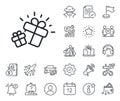 Gifts line icon. Present box sign. Brand marketing. Salaryman, gender equality and alert bell. Vector