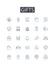 Gifts line icons collection. Funfair, Entertainment, Festival, Rides, Food, Games, Music vector and linear illustration