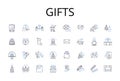 Gifts line icons collection. Presents, Souvenirs, Prizes, Rewards, Presents, Gift cards, Keepsakes vector and linear Royalty Free Stock Photo