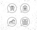 Gifts line icons. Present, Shopping cart.