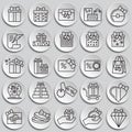 Gifts line icons set on plates background for graphic and web design. Simple vector sign. Internet concept symbol for