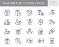 Gifts line icons. Vector illustration include icon - box, present card, package, price tag, service, birthday, coupon