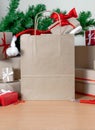 Gifts package box shopping bag white christmas tree red new year delivery Royalty Free Stock Photo