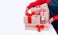 Gifts package box white background red new year delivery