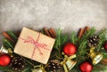 Gifts and present boxes on Christmas and New Year background