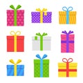 Gifts, present boxes with ribbon and bow set. Royalty Free Stock Photo