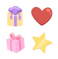 Gifts or Presents, Heart and Star Isolated Objects