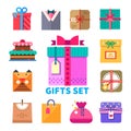 Gifts set in flat style Royalty Free Stock Photo