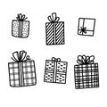 Gifts set. Present collection. Hand drawn doodle outline vector
