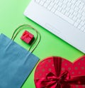 Gifts, shopping bag and laptop Royalty Free Stock Photo