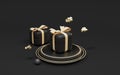 Gifts and stage with black background, 3d rendering Royalty Free Stock Photo