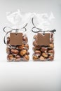 Gifts of sweet chestnuts with blank label and copy space Royalty Free Stock Photo