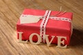 Gifts for Valentine's Day. Decorative boxes and felt hearts Royalty Free Stock Photo