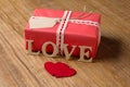 Gifts for Valentine's Day. Decorative boxes and felt hearts Royalty Free Stock Photo